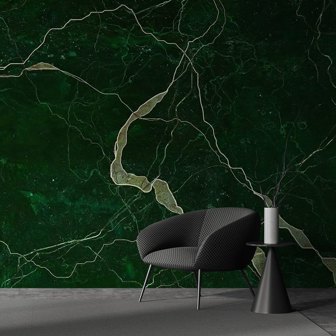Green Elegance Luxury Veined Marble Wallpaper