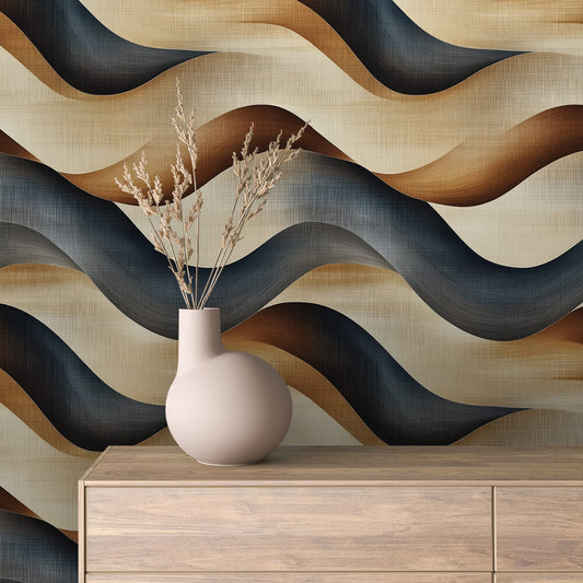 Wallpaper Modern Abstract Print in Blue & Beige