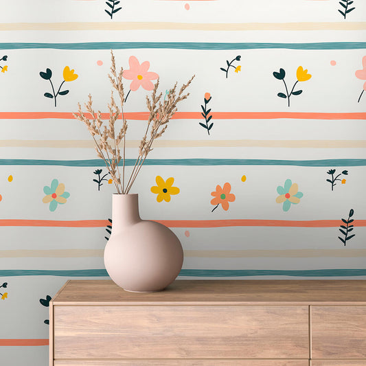 Floral Stripes – Charming Horizontal Stripe Wall Mural