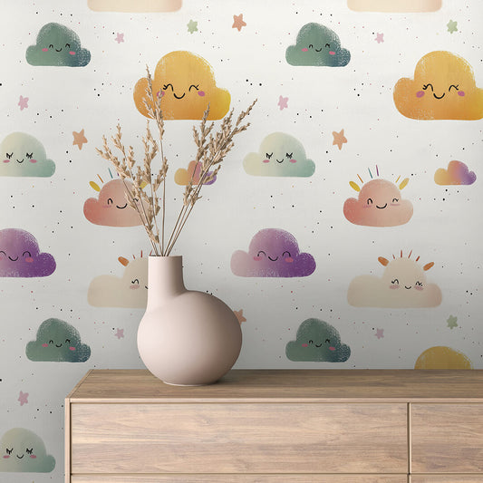Happy Clouds – Colorful and Whimsical Kids Room Wallpaper