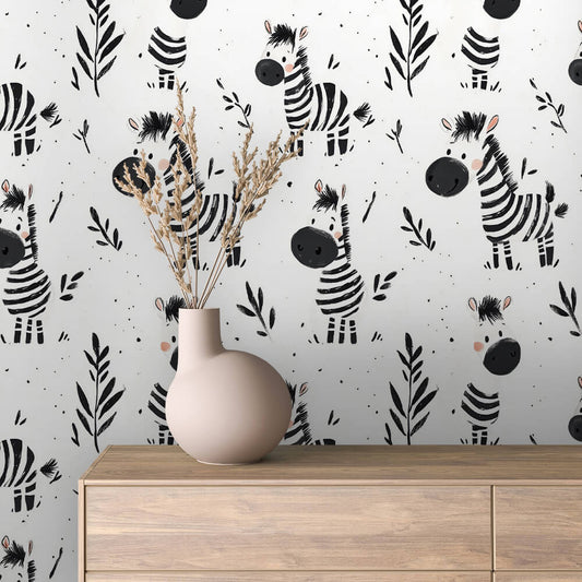 Safari Zebra – Cheerful Wallpaper for Kids’ Spaces