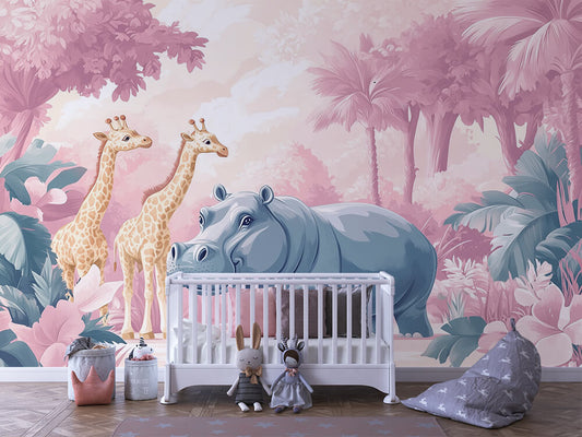Forest Friends – Giraffe Animal Wall Mural for Kids | Easy to Apply