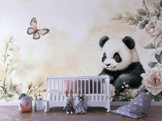 Vintage Panda Dreams Peel & Stick Wallpaper with Soft Tones & Classic Charm