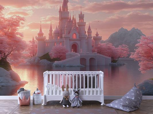 Dreamy Lake Castle – Enchanted Peel & Stick Wallpaper for Children