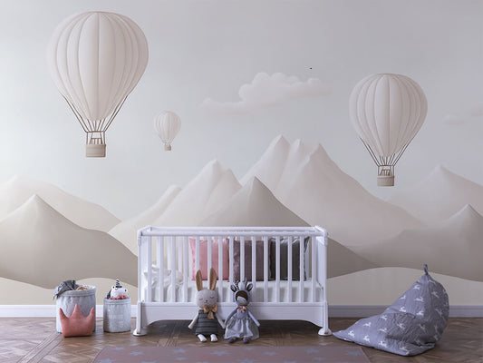 Soft Sky Adventure – Balloons & Mountains Peel & Stick Wallpaper