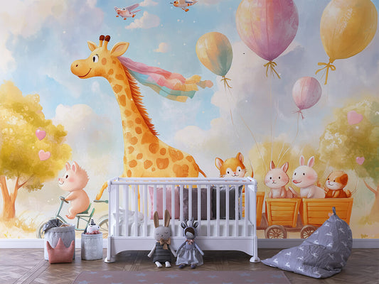 Playful Giraffe & Friends – Peel & Stick Mural for Happy Kids' Rooms