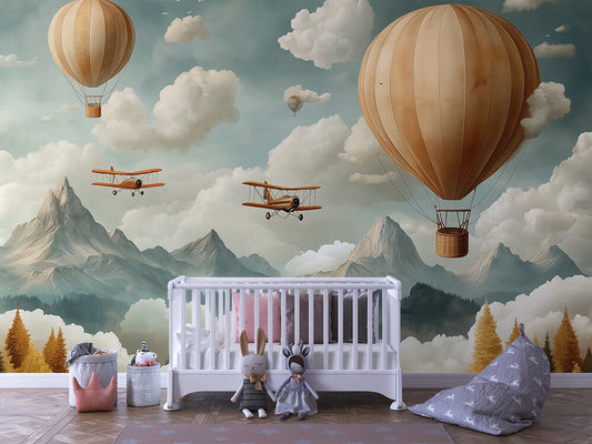 Cloudy Mountains & Balloons – Magical Wall Mural